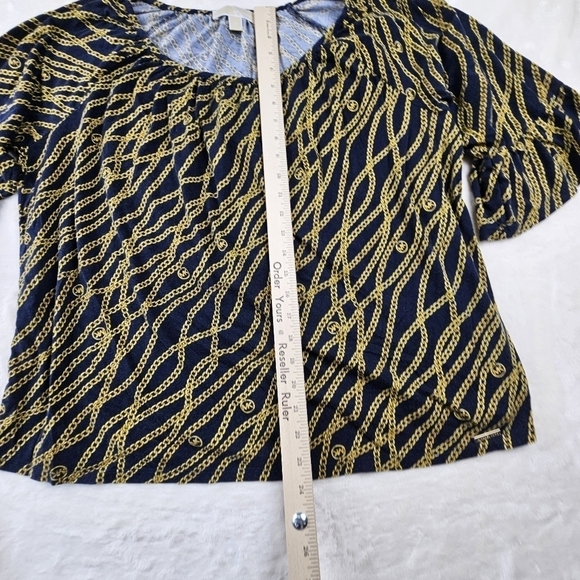 Michael Kors blouse flared sleeve 2X womens gold chain print short sleeve - Picture 7 of 8